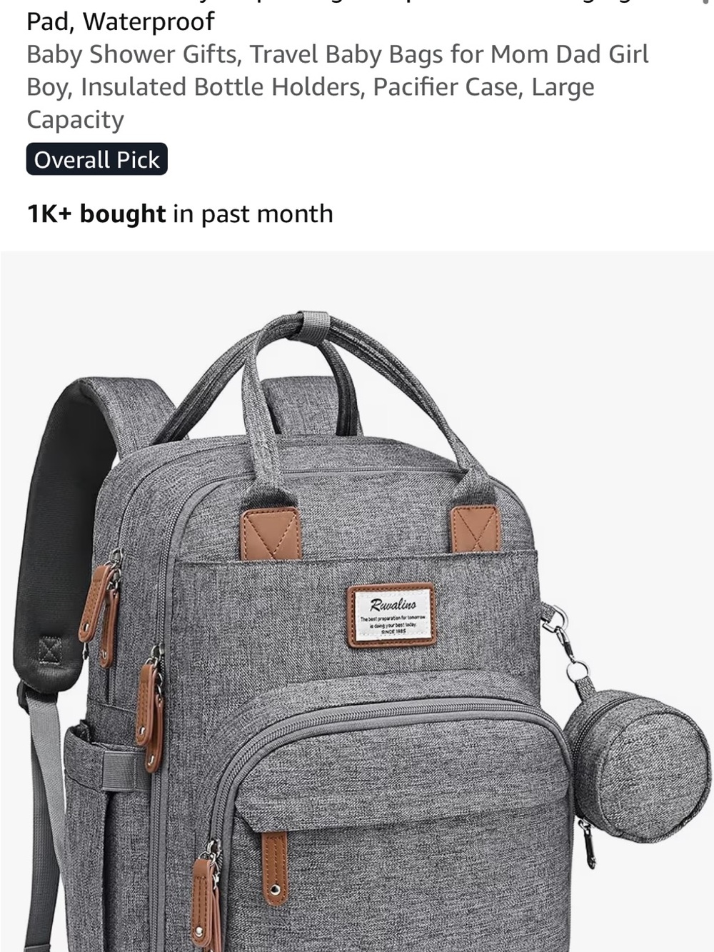 Like new ruvalino Grey Multi-Pocket Baby Diaper Backpack
